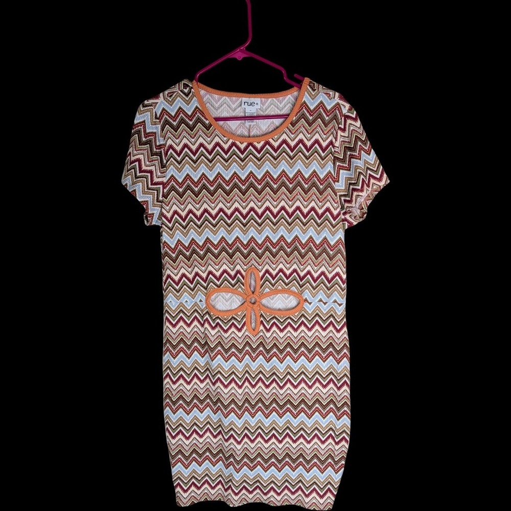Rue21 Chevron Cutout Mini Dress Women 1X Multicolor Zig Zag Ribbed Short‎ Sleeve